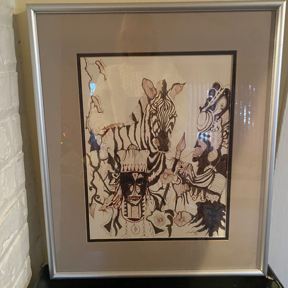 Vintage Framed and signed pen and ink drawing